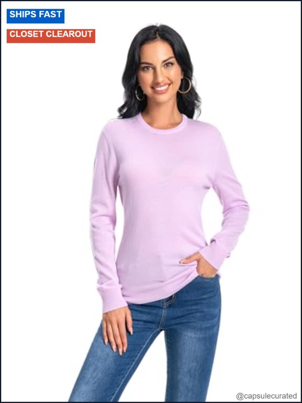 100% Pure Cashmere Long Sleeve Crew Neck Sweater